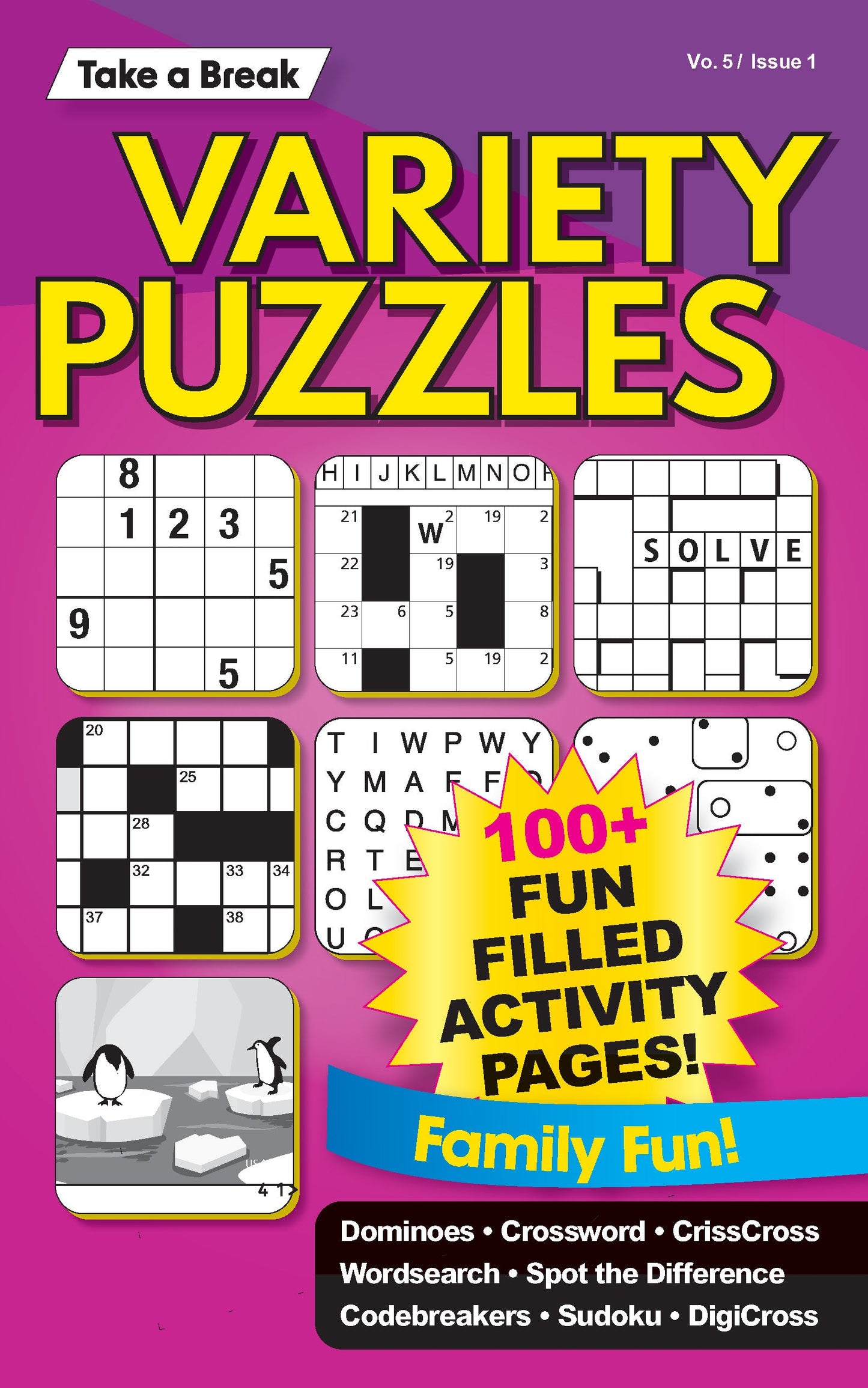 Variety Puzzles Vo. 5 / Issue 1 - 100+ Fun Filled Activity Pages: Crossword, Spot The Difference, Word Search, Sudoku, Dominoes, CrissCross, Code Breakers, DigiCross, Family Fun, De-Stress & Unplug! Magazine Shop US