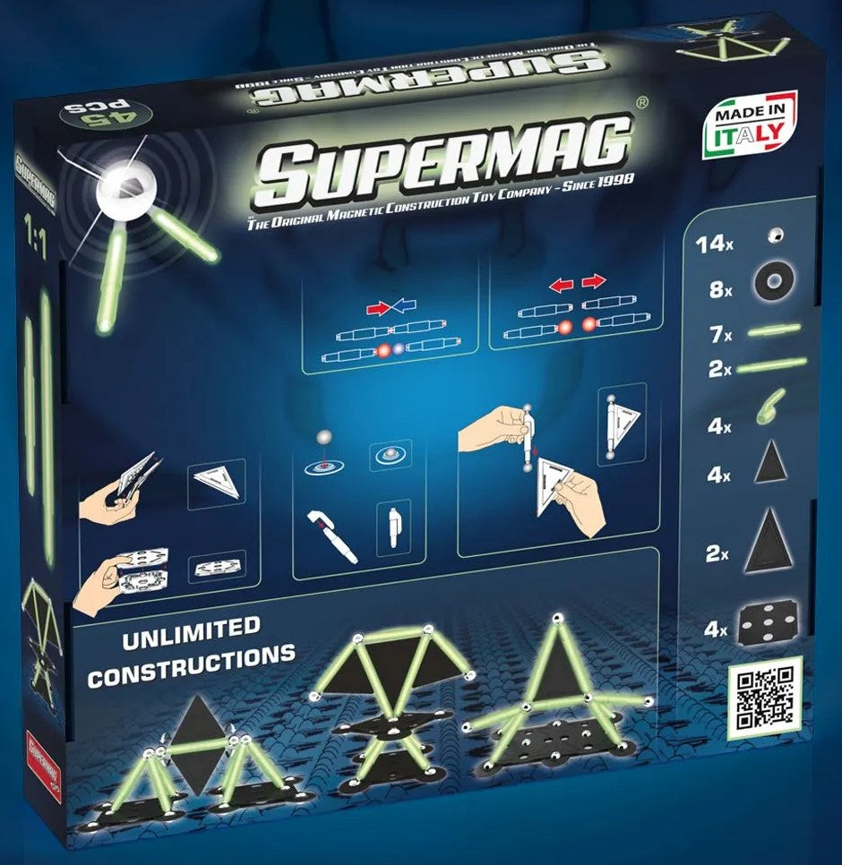 Tinamiri Supermag - Glow 45 - Magnetic Building Set, Educational construction fun, 45 piece set, Magnet Toys, 0666 Bridge Toys - Premium Jigsaw Puzzles