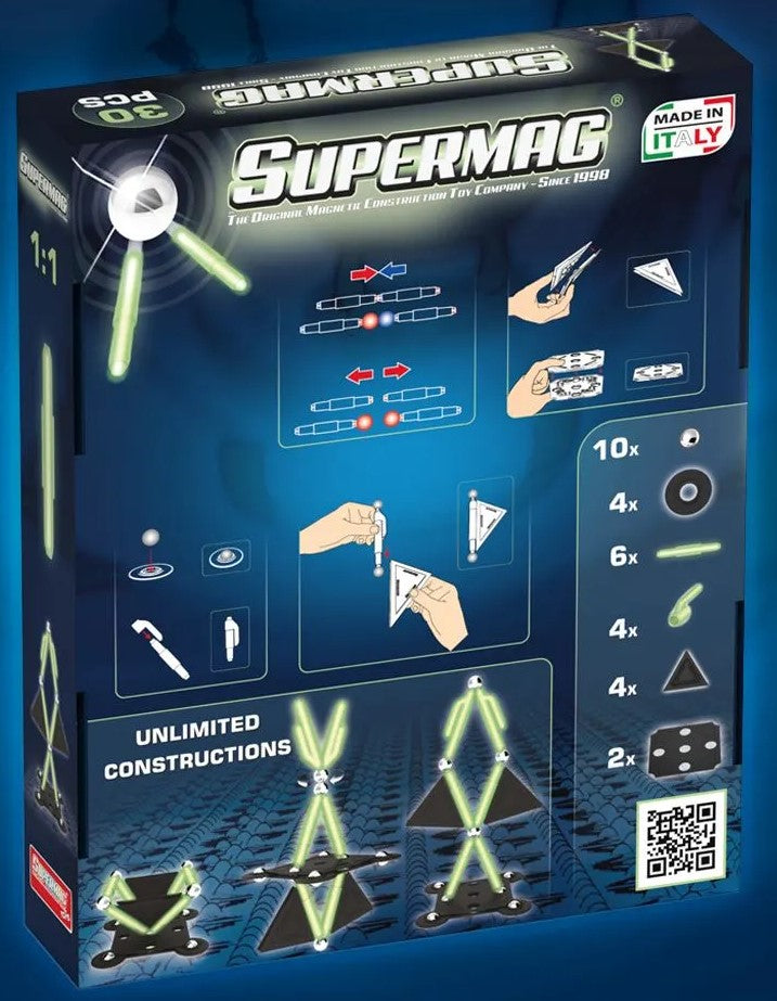 Tinamiri Supermag - Glow 30 - Magnetic Building Set, Educational construction fun, 30 piece set, Magnet Toys, 0657 Bridge Toys - Premium Jigsaw Puzzles