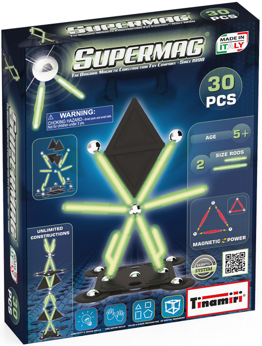 Tinamiri Supermag - Glow 30 - Magnetic Building Set, Educational construction fun, 30 piece set, Magnet Toys, 0657 Bridge Toys - Premium Jigsaw Puzzles