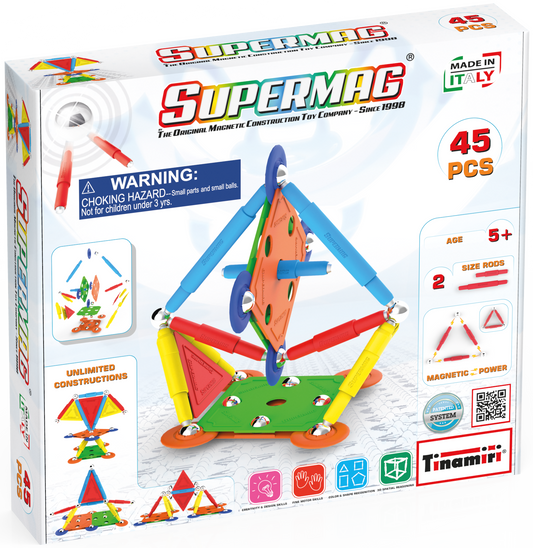 Tinamiri Supermag - Multicolor 45 - Magnetic Building Set, Educational construction fun, 45 piece set, Magnet Toys, 0651 Bridge Toys - Premium Jigsaw Puzzles