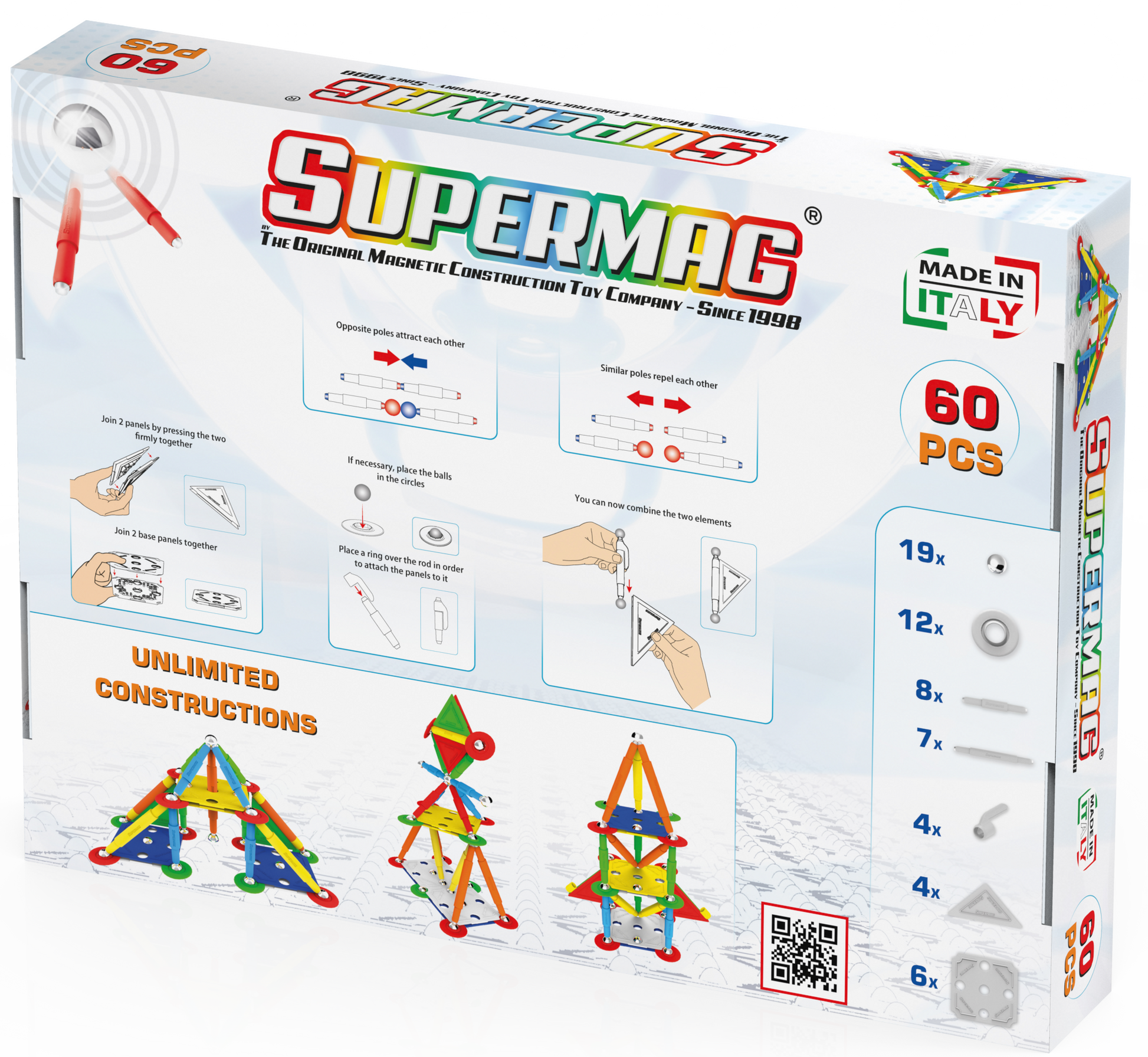 Tinamiri Supermag - Multicolor 60 - Magnetic Building Set, Educational construction fun, 60 piece set, Magnet Toys, 0652 Bridge Toys - Premium Jigsaw Puzzles