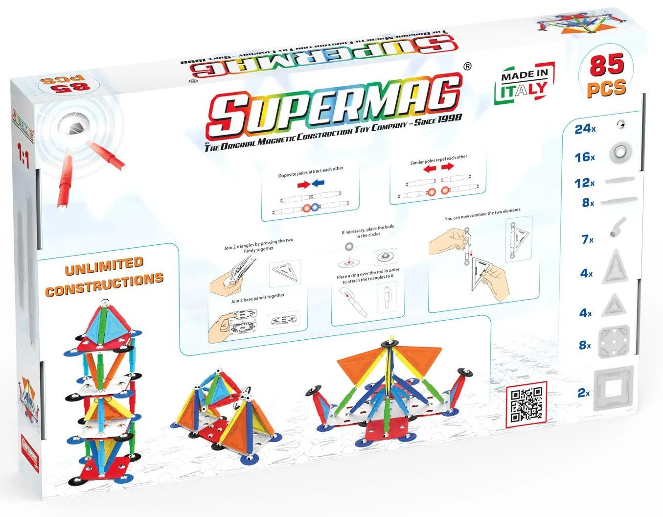Tinamiri Supermag - Multicolor 85 - Magnetic Building Set, Educational construction fun, 85 piece set, Magnet Toys, 0658 Bridge Toys - Premium Jigsaw Puzzles