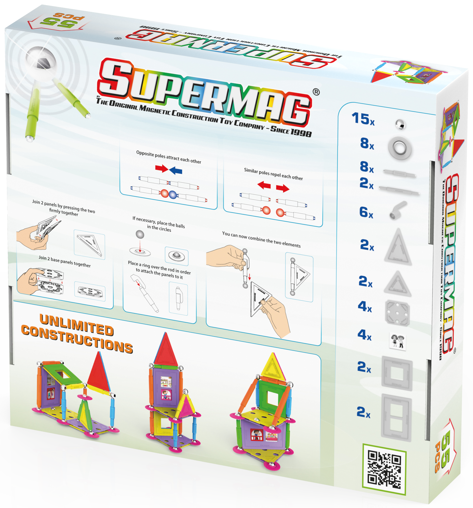 Tinamiri Supermag - House 55 - Magnetic Building Set, Educational construction fun, 55 piece set, Magnet Toys, 0663 Bridge Toys - Premium Jigsaw Puzzles