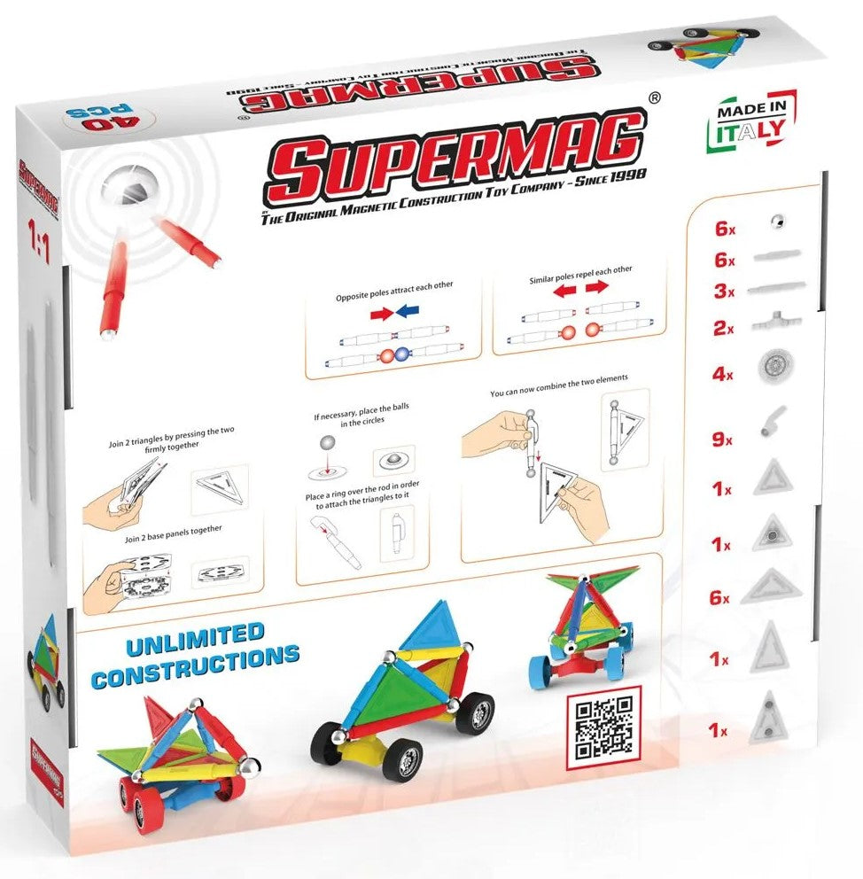 Tinamiri Supermag - Wheels 40 - Magnetic Building Set, Educational construction fun, 40 piece set, Magnet Toys, 0660 Bridge Toys - Premium Jigsaw Puzzles