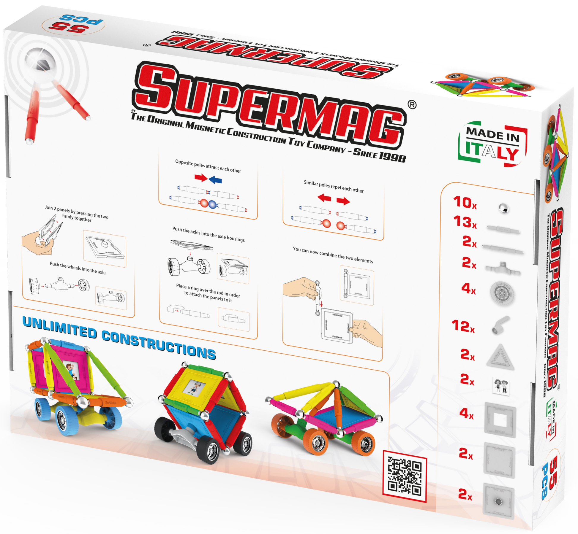 Tinamiri Supermag - Wheels 55 - Magnetic Building Set, Educational construction fun, 55 piece set, Magnet Toys, 0661 Bridge Toys - Premium Jigsaw Puzzles