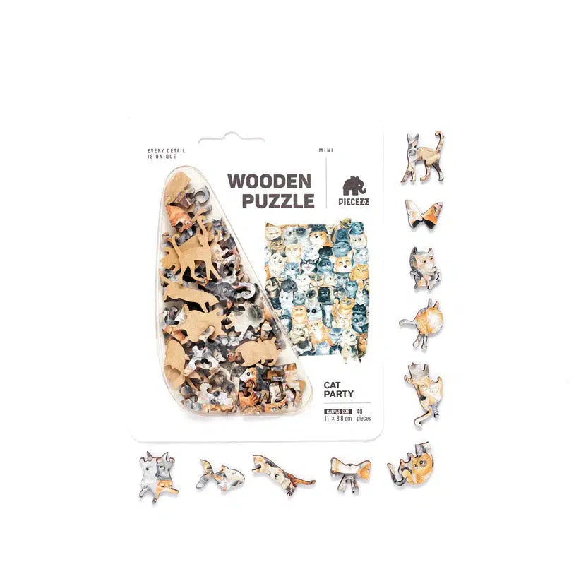 Cat Party 40 Piece Mini Wooden Jigsaw Puzzle Geek Toys Puzzle Merchant