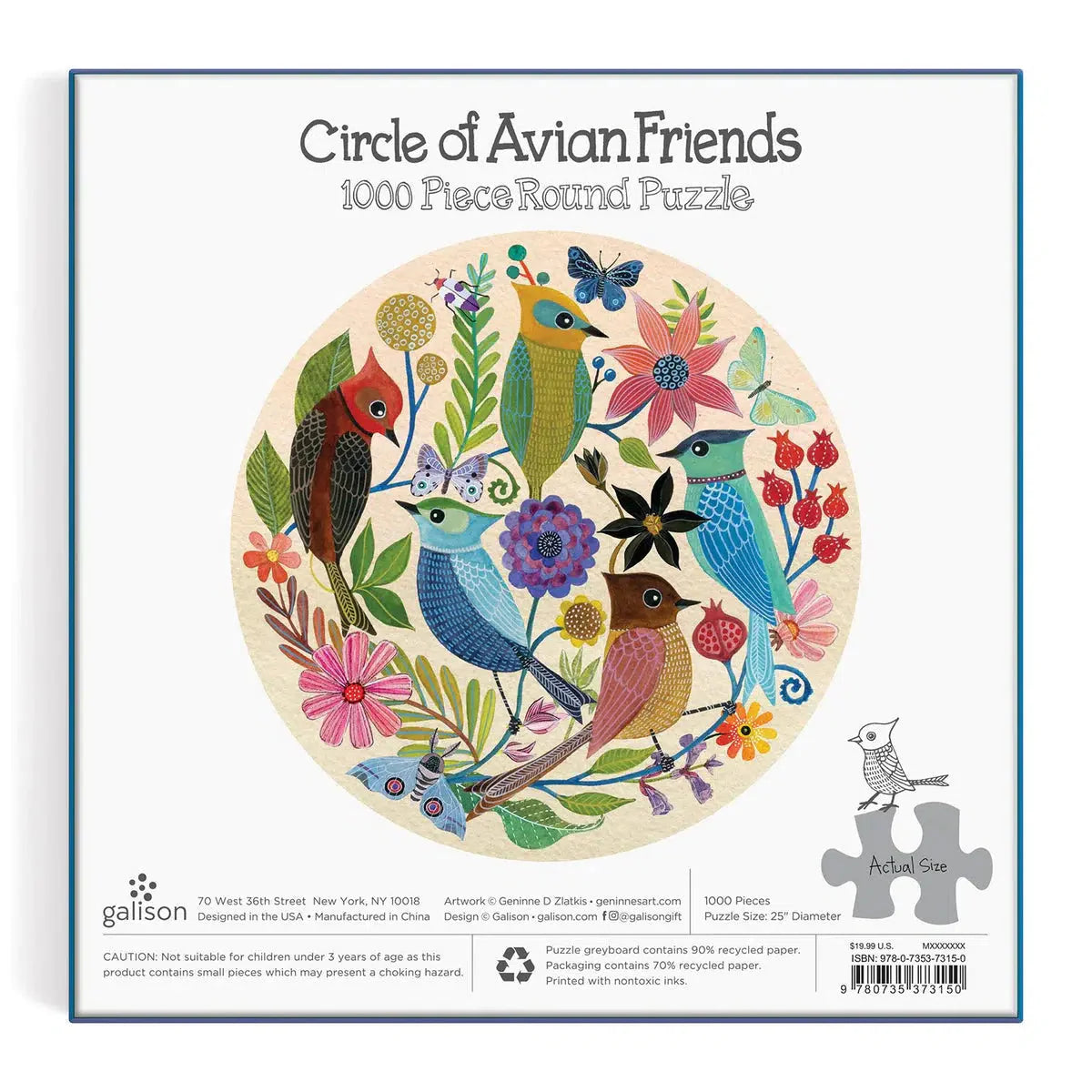 Circle of Avian Friends 1000 Piece Round Jigsaw Puzzle Galison