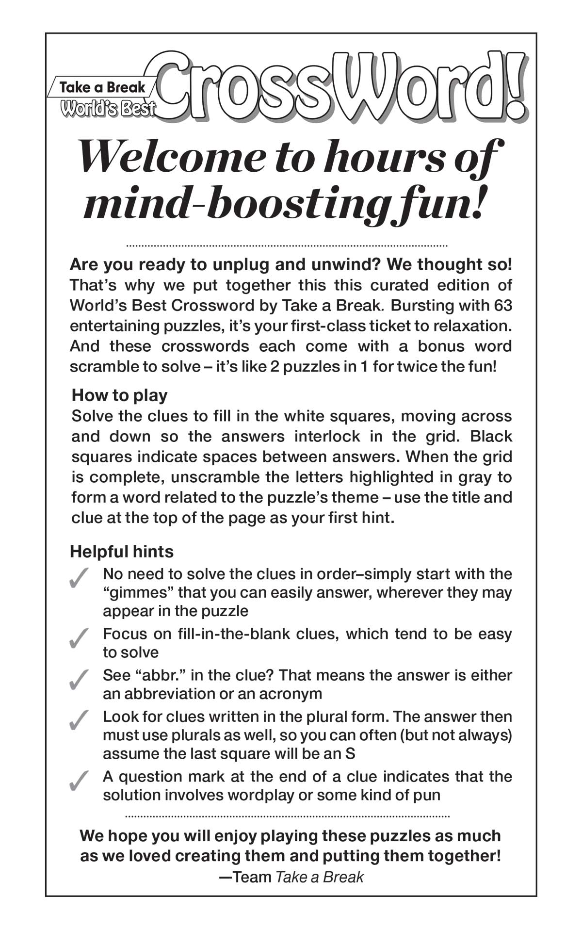 Take a Break - Cross Word (Large Print): 99+ Puzzles & Mystery Words, Autumn Brain Teasers, Hours Of Mind-Boosting Fun, Relax, Unwind, Unplug, Brain Challenges, De-Stress, Sit Back & Solve! Magazine Shop US