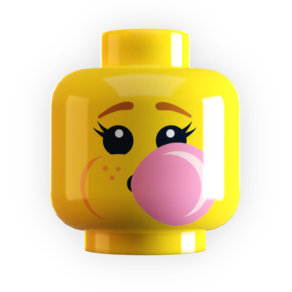 Girl Blowing Bubble Gum Minifig Head made using LEGO parts - B3 Customs B3 Customs
