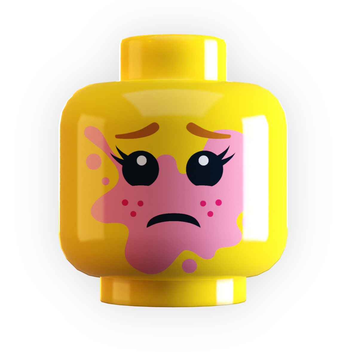 Girl Popped Bubble Gum on Face Minifig Head made using LEGO part B3 Customs