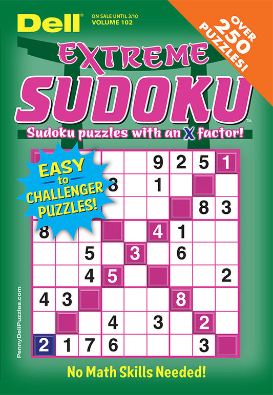 Penny Press - Dell Extreme Sudoku: Volume 102 Edition, Over 250 Puzzles, No Math Required, Easy To Challenger Puzzles, Fun For All Skill Levels, Sharpen Your Mind, Relax, Improve Focus & More! Magazine Shop US