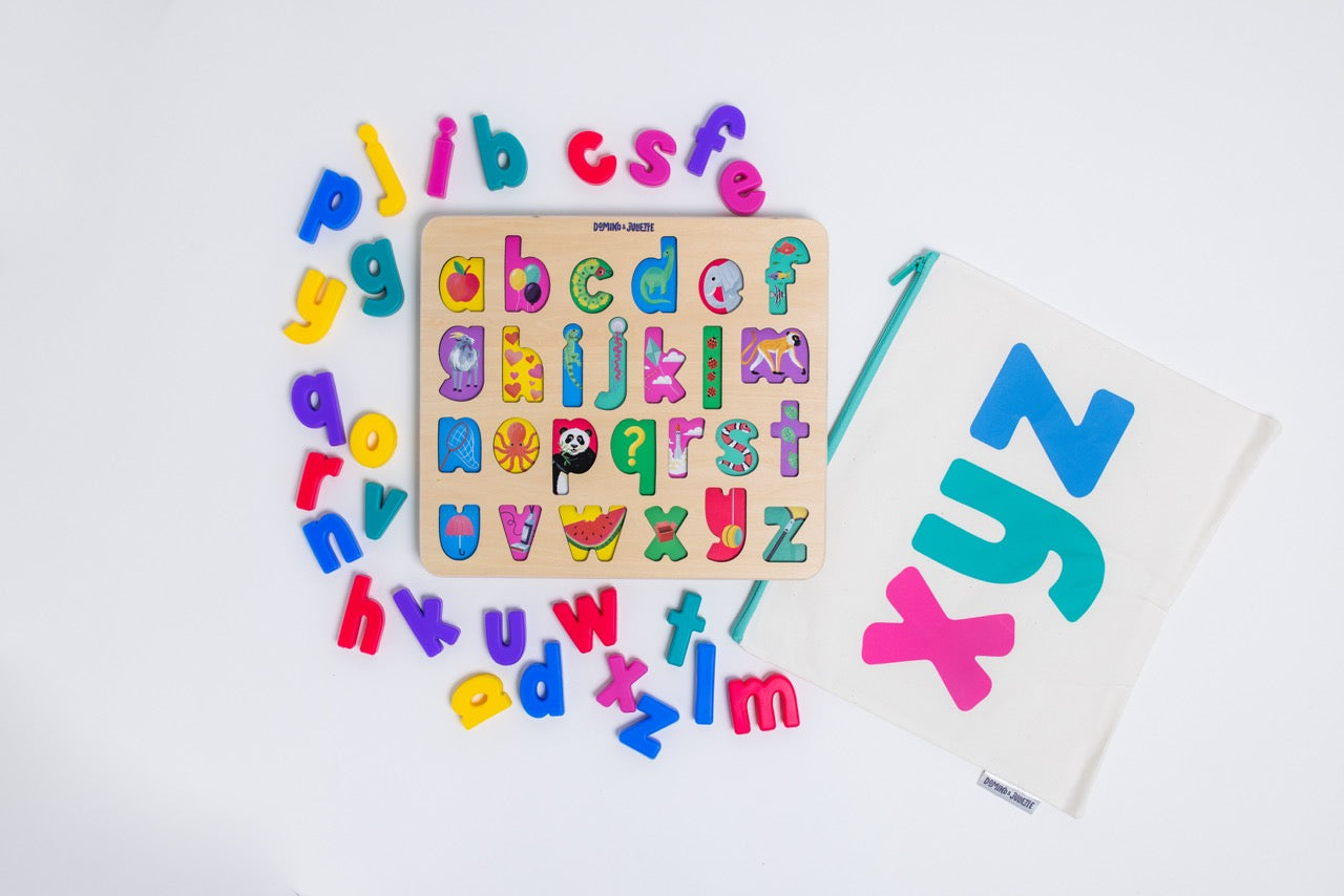 Domino + Juliette Alphabet Puzzle: Silicone Letters, Kids Learning Toy for Sensory Play & Early Education