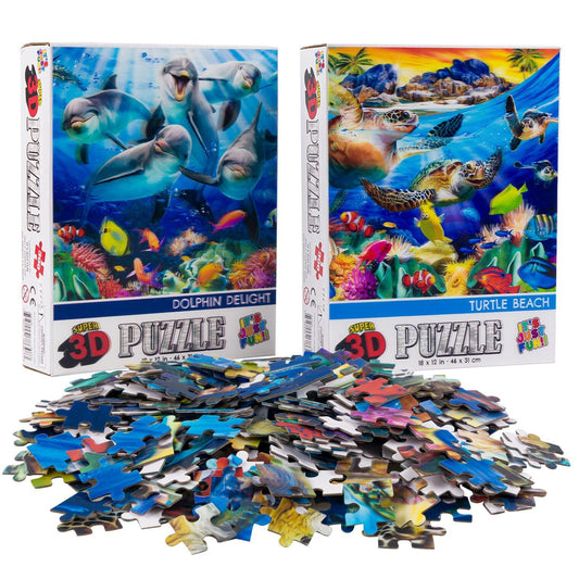 Dolphins & Turtles Set of 2 300 Piece Lenticular Jigsaw Puzzles Prime 3D