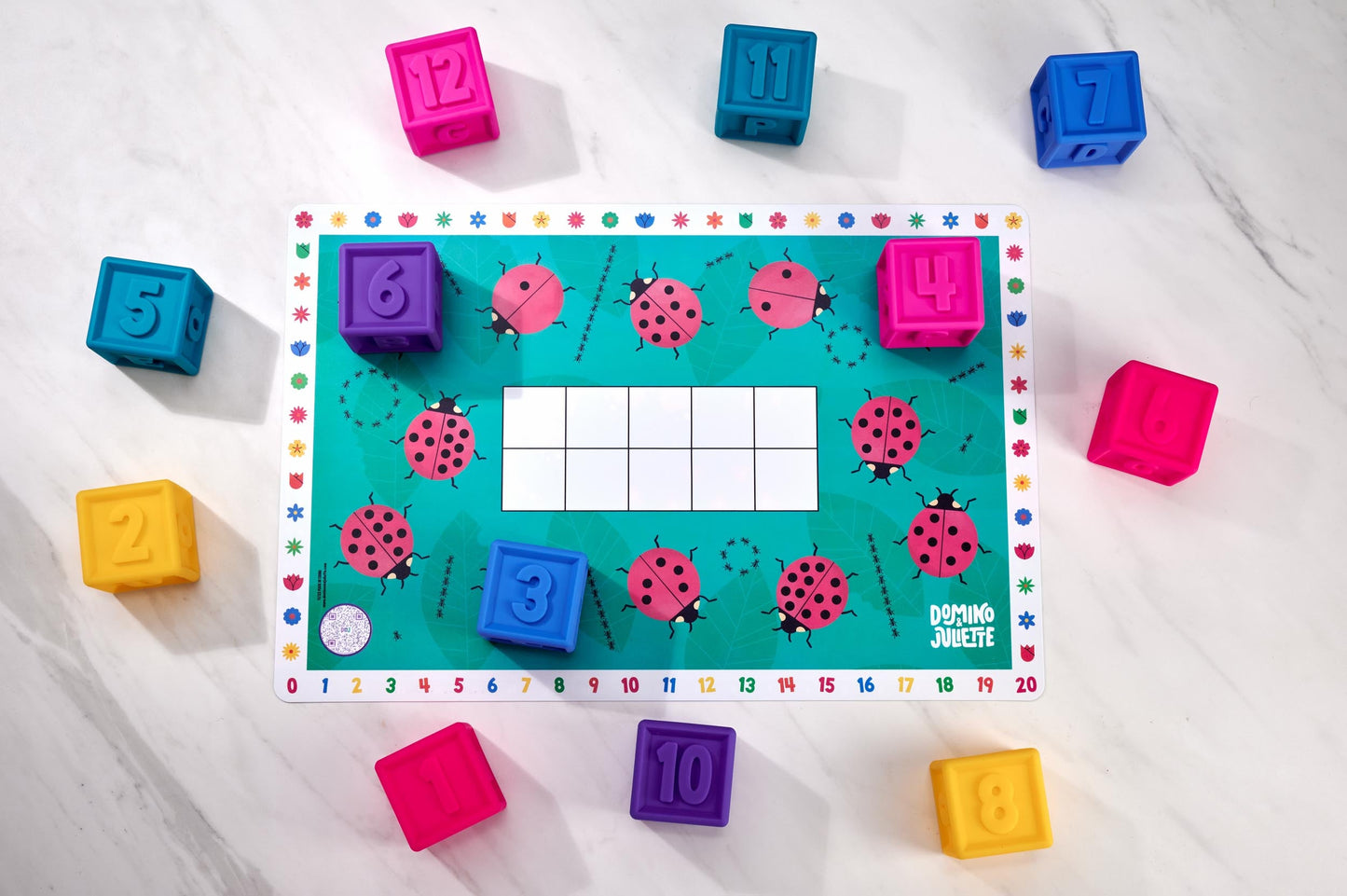 Number Blocks Educational Game: Ladybug themed counting board with colorful number blocks for learning. Domino Juliette