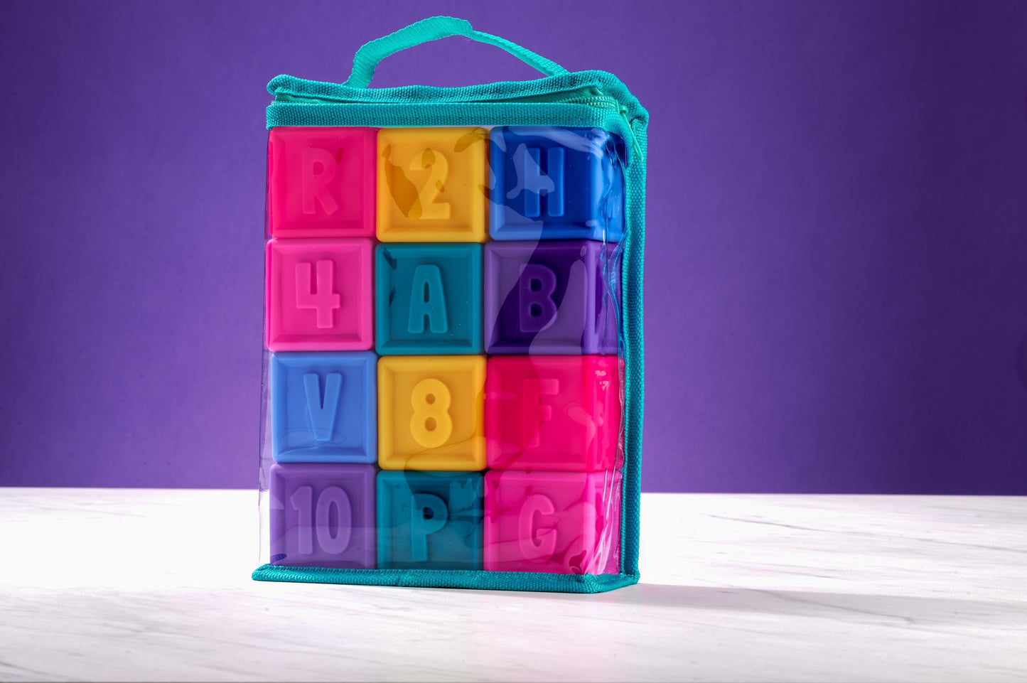 Colorful Baby Blocks with Letters & Numbers in Zippered Pouch - Soft Stacking Toy for Early Learning & Development