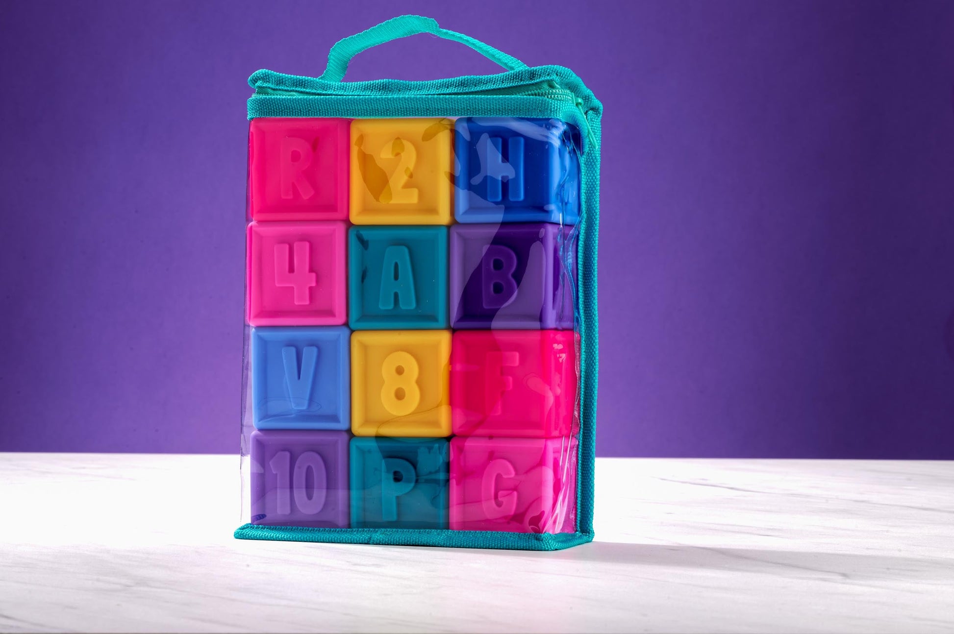 Colorful Baby Blocks with Letters & Numbers in Zippered Pouch - Soft Stacking Toy for Early Learning & Development