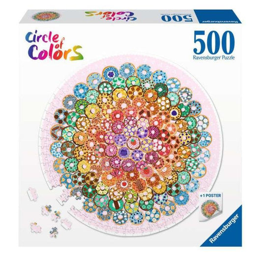 Donuts "Circle of Colors" 500 Piece Round Jigsaw Puzzle Ravensburger