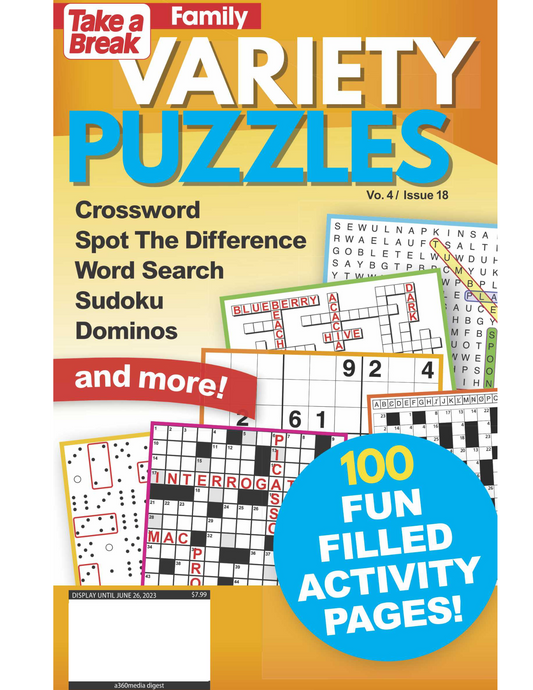 Variety Puzzles Vo. 4 / Issue 18 (Digest Size) - 100 Fun Filled Activity Pages: Crossword, Spot the Difference, Word Search, Sudoku, Dominos & More! Magazine Shop US