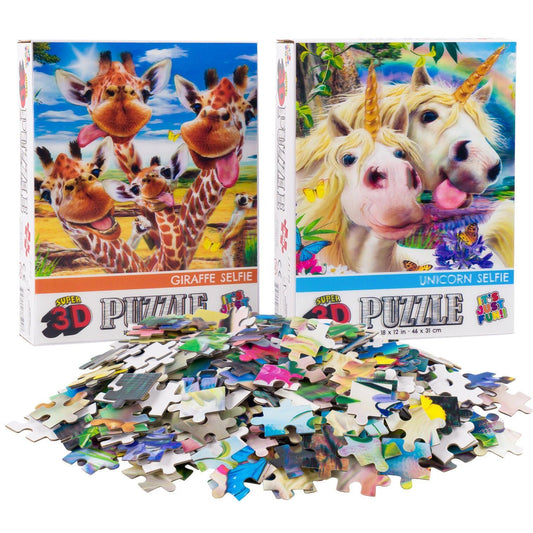 Giraffe & Unicorn Selfie Set of 2 300 Piece Lenticular Jigsaw Puzzles Prime 3D