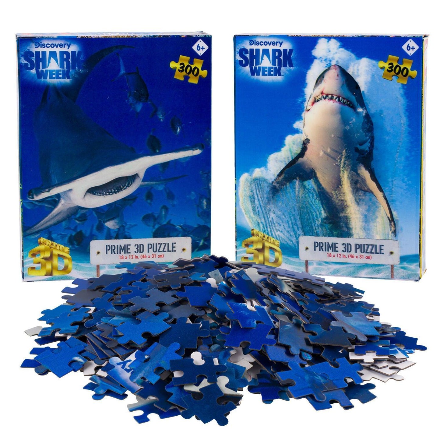 Hammerhead & Great White Set of 2 300 Piece Lenticular Jigsaw Puzzles Prime 3D Puzzle Merchant