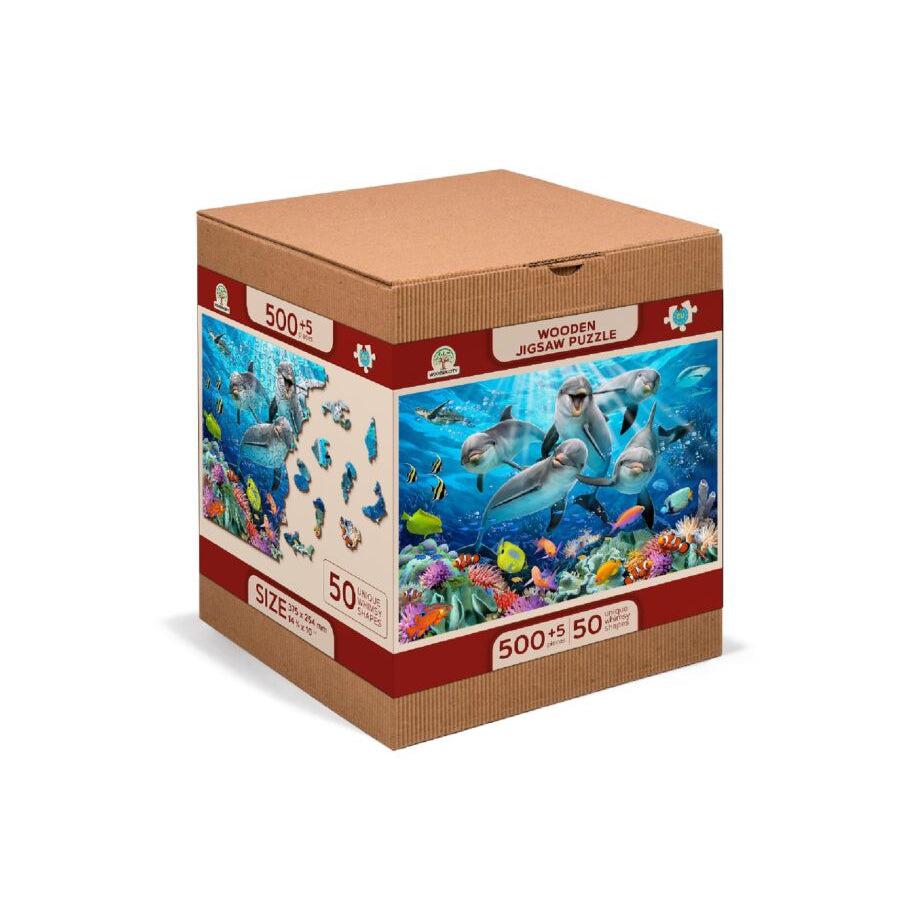 Happy Dolphins 505 Piece Wood Jigsaw Puzzle Wooden City Puzzle Merchant