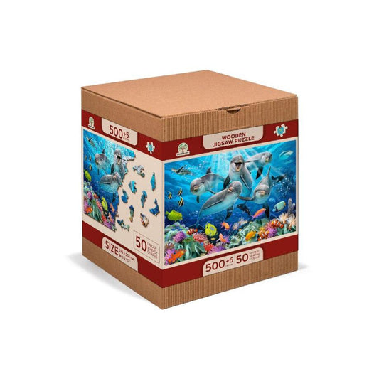 Happy Dolphins 505 Piece Wood Jigsaw Puzzle Wooden City Puzzle Merchant