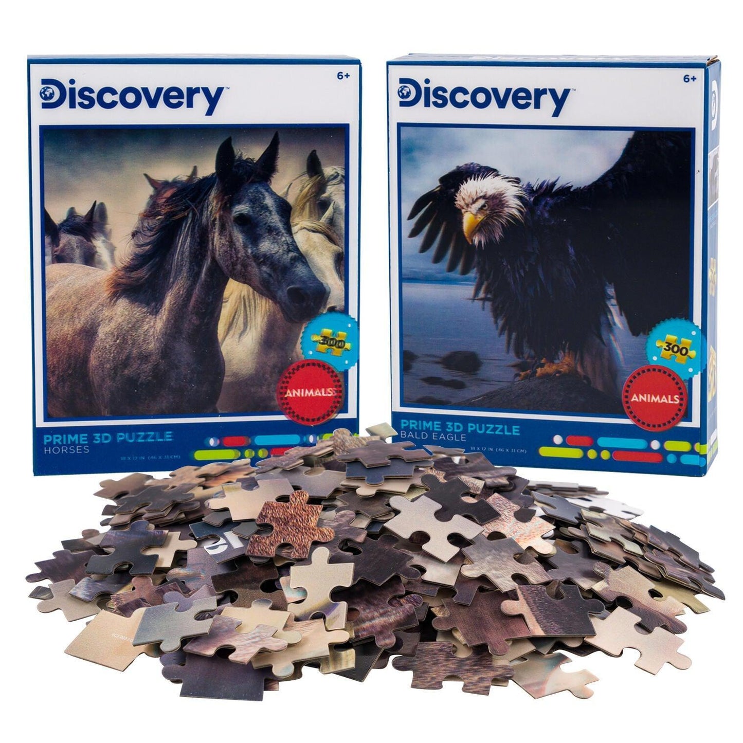 Horses & Bald Eagle Set of 2 300 Piece Lenticular Jigsaw Puzzles Prime 3D