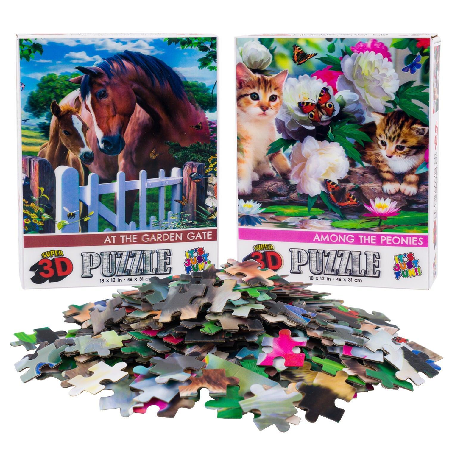 Horses & Kittens Set of 2 300 Piece Lenticular Jigsaw Puzzles Prime 3D Puzzle Merchant