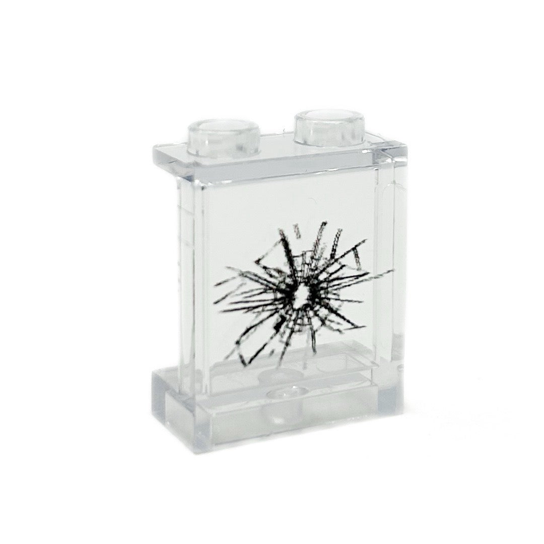 Window with Large Cracked Hole #1 - Custom Printed LEGO 1x2x2 Panel, B3 Customs B3 Customs