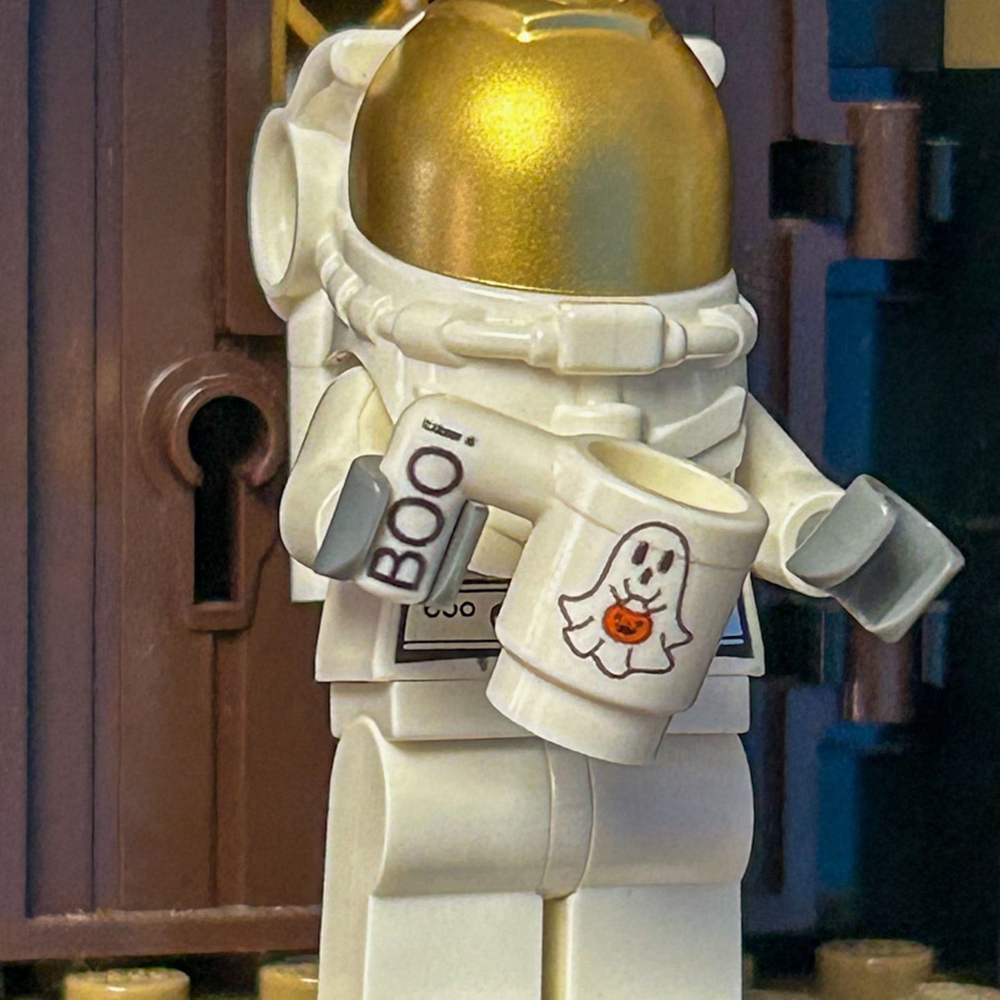 Boo! Ghost w/ Pumpkin Mug for Minifigs made using LEGO part B3 Customs