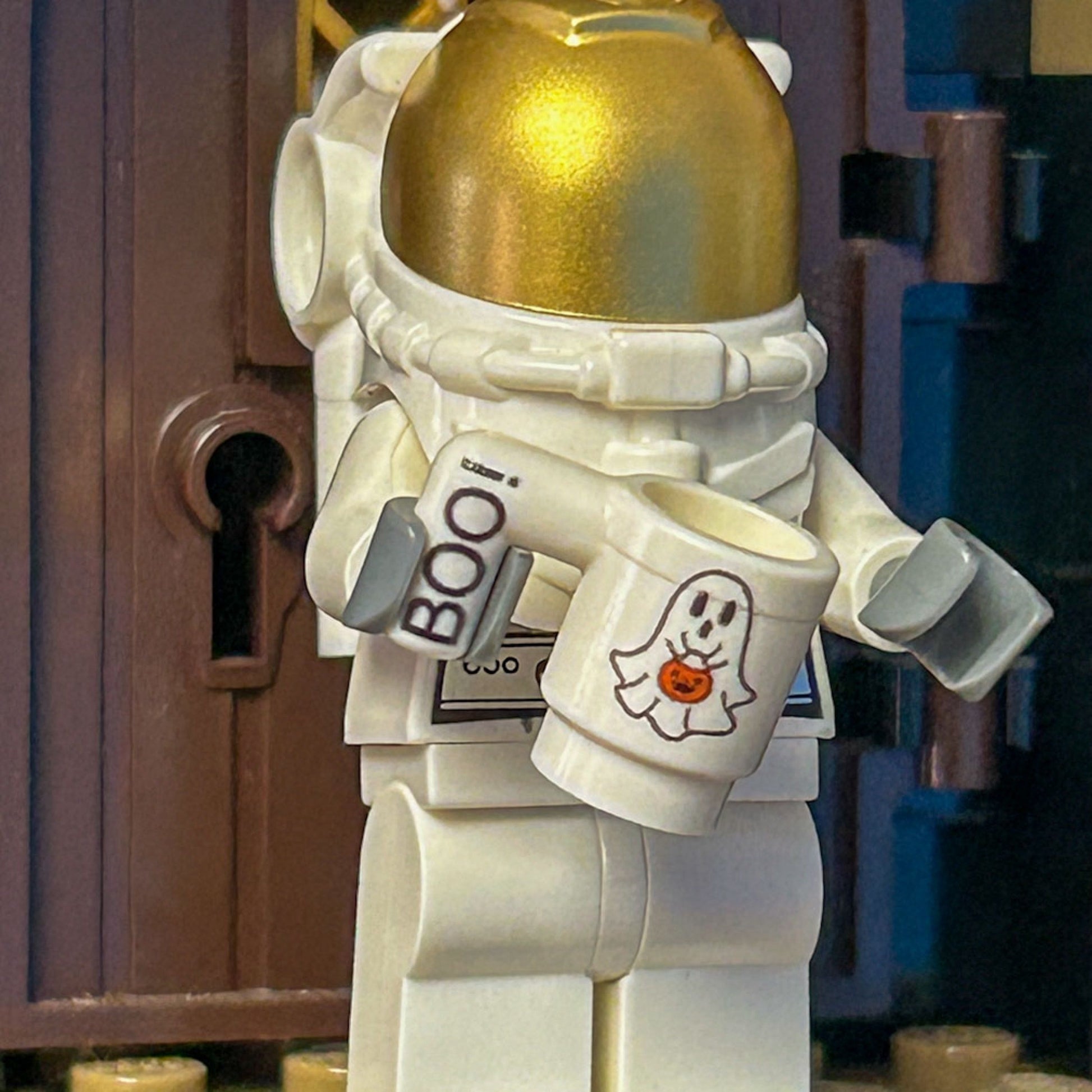 Boo! Ghost w/ Pumpkin Mug for Minifigs made using LEGO part B3 Customs