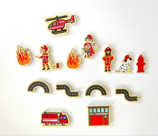 St. Florian Firefighter Bath Toy Set: Catholic foam toys with firefighter, firetruck, & dog for bath time fun by Puzzle Planet!