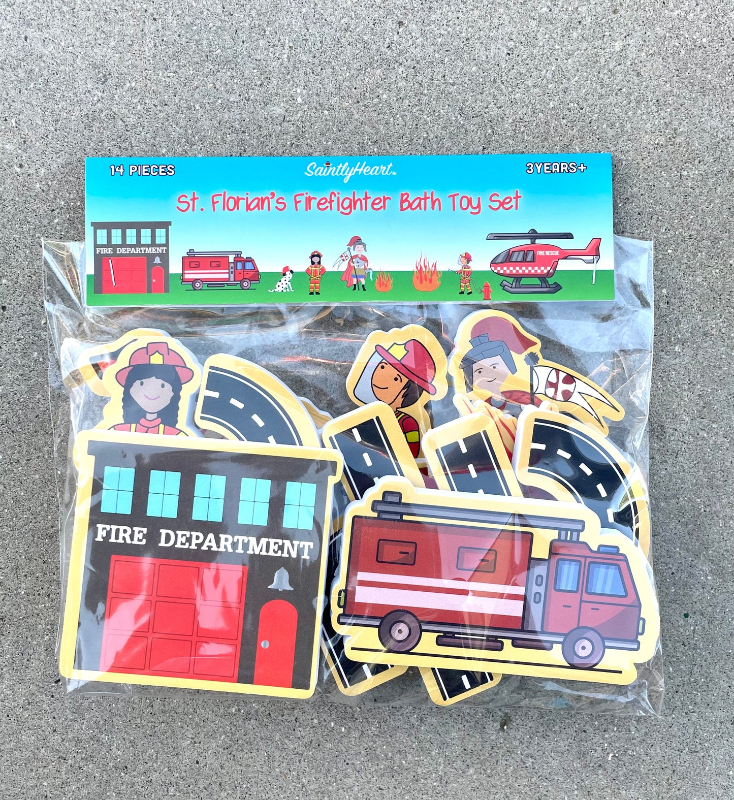 St. Florian Firefighter Bath Toy Set by Saintly Heart - Catholic Foam Toys for Kids