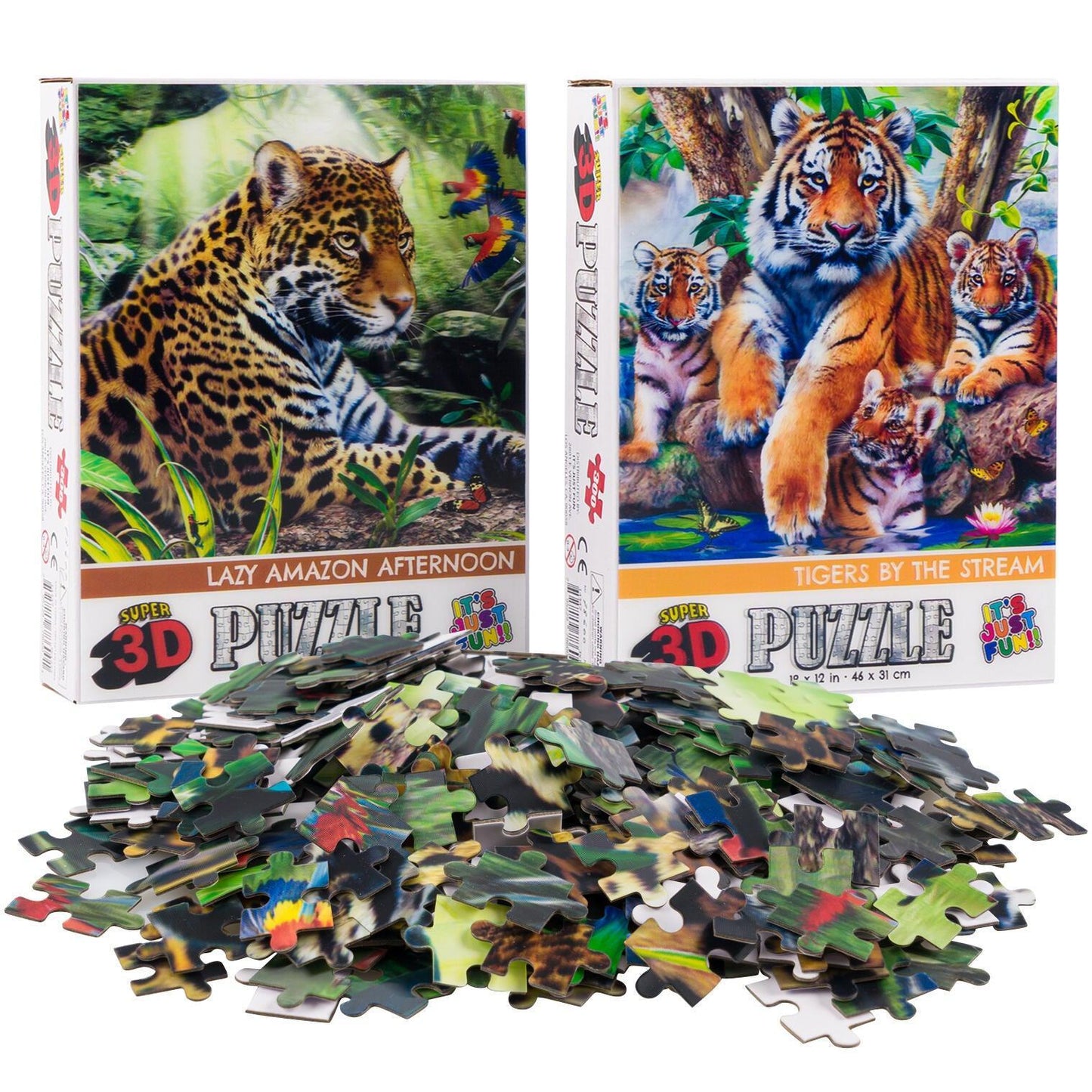 Jaguar & Tigers Set of 2 300 Piece Lenticular Jigsaw Puzzles Prime 3D Puzzle Merchant