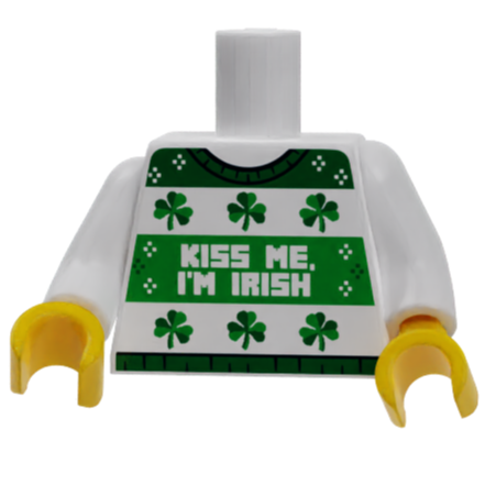 B3 Customs® Ugly Green St. Patrick's Day Kiss Me I'm Irish Sweater Printed White Torso B3 Customs