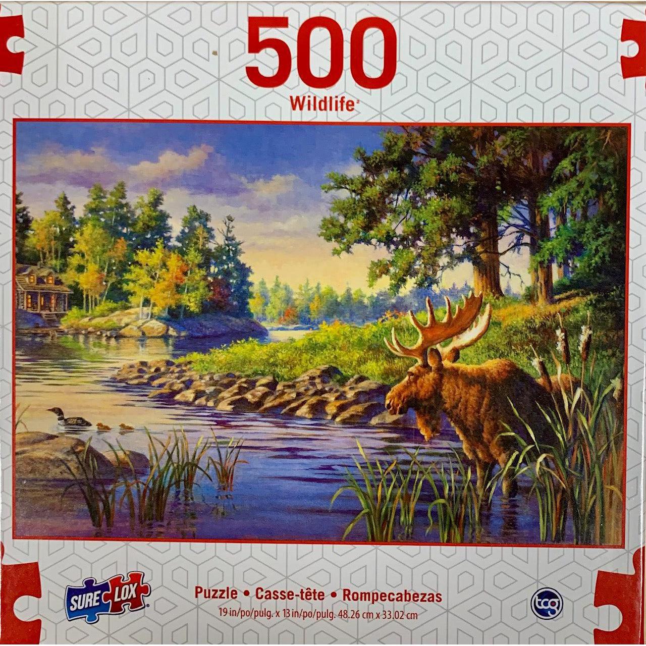 Moose Cabin Scene Wildlife 500 Piece Jigsaw Puzzle Sure Lox