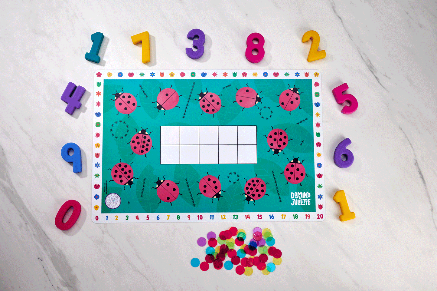 Ladybug Counting Board: Educational Math Game with Colorful Number Tiles and Counting Chips