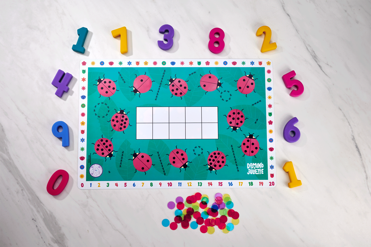 Ladybug Counting Board: Educational Math Game with Colorful Number Tiles and Counting Chips