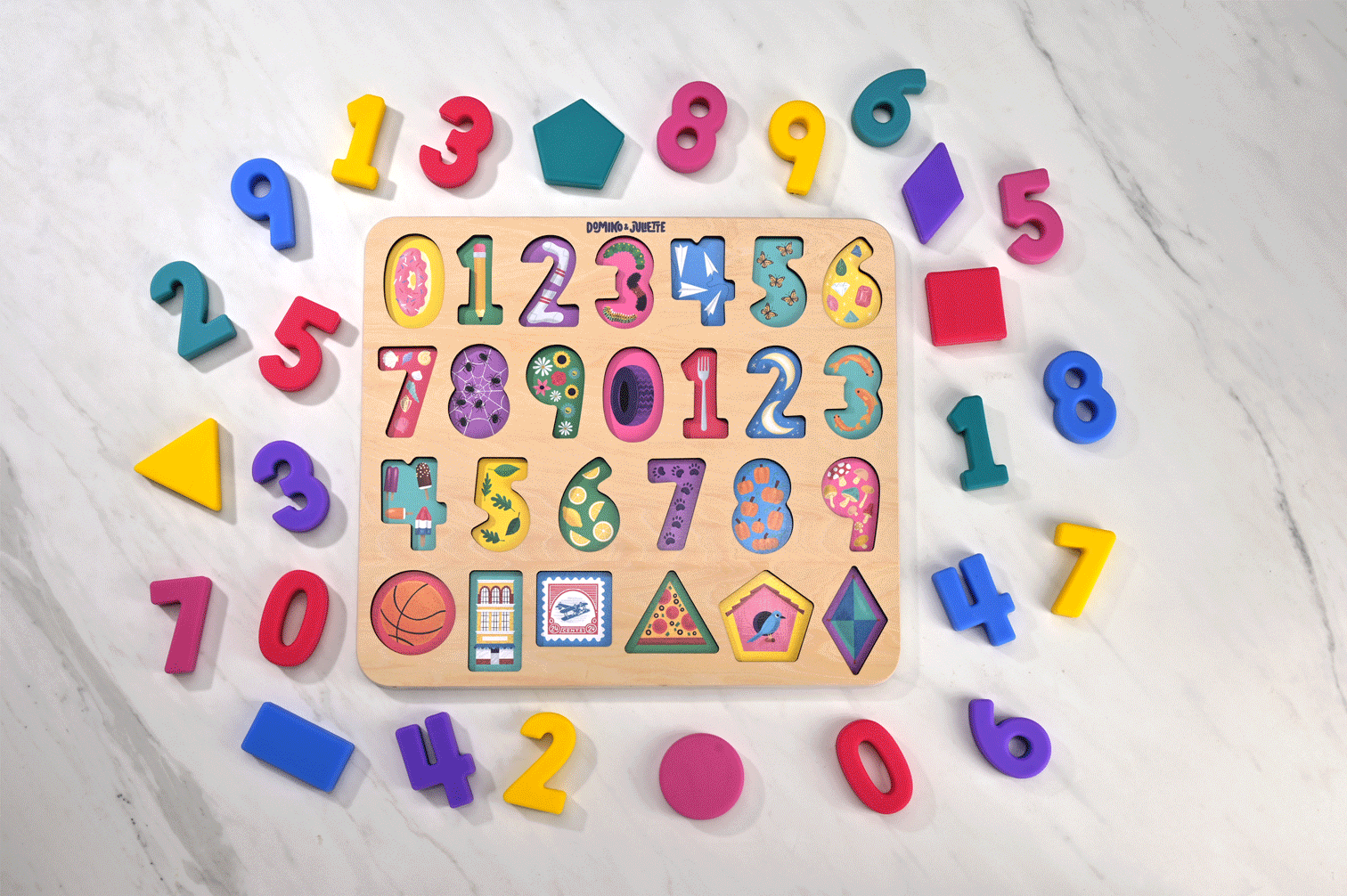 Number Puzzle: Wooden Board with Colorful Shapes & Numbers for Toddlers - Educational Toy