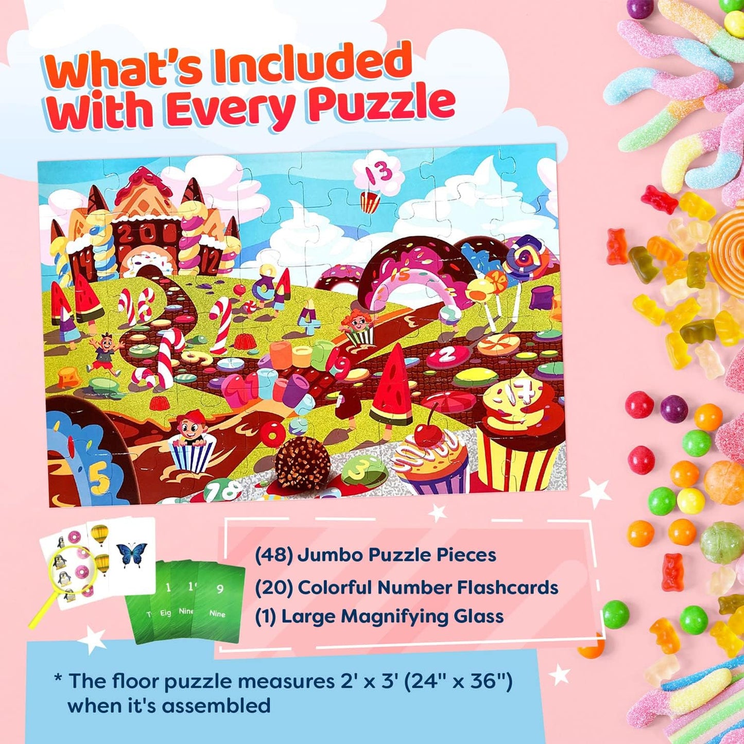 Numbers Spy 48 Piece Floor Jigsaw Puzzle with Flashcards & Magnifying Glass