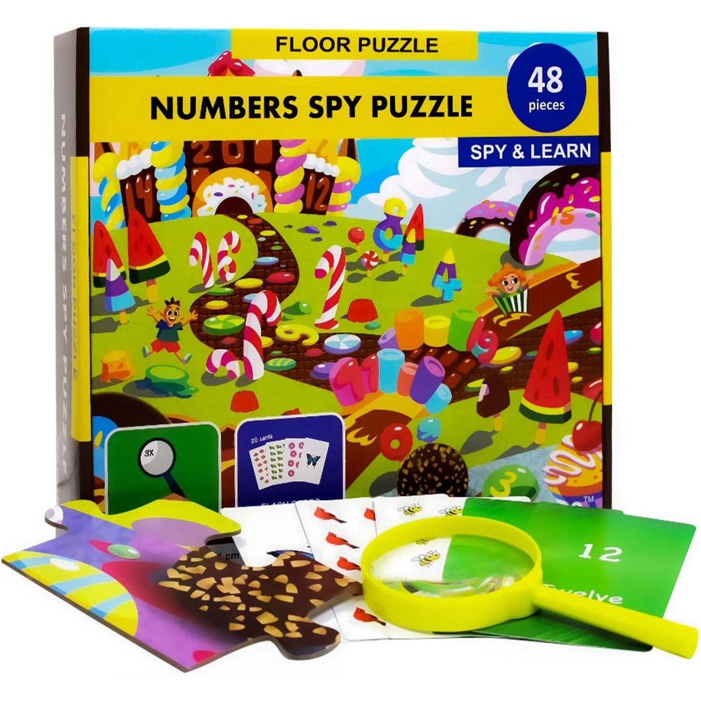 Numbers Spy 48 Piece Floor Jigsaw Puzzle with Flashcards & Magnifying Glass