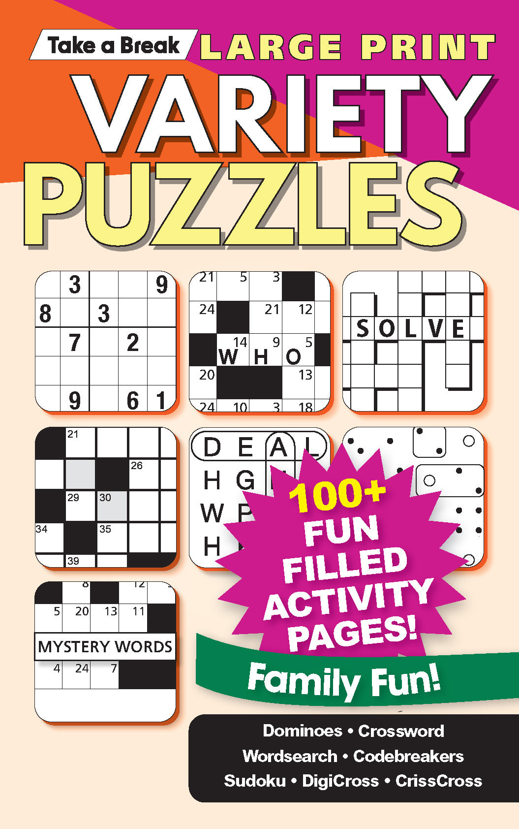 Large Print Variety Puzzles - 100+ Activity Pages, Dominoes, Crosswords, Wordsearch, Codebreakers, Sudoku, DigiCross, CrissCross, Family Fun, All Ages, Unwind, Relax, Boost Brain, De-Stress & Solve! Magazine Shop US