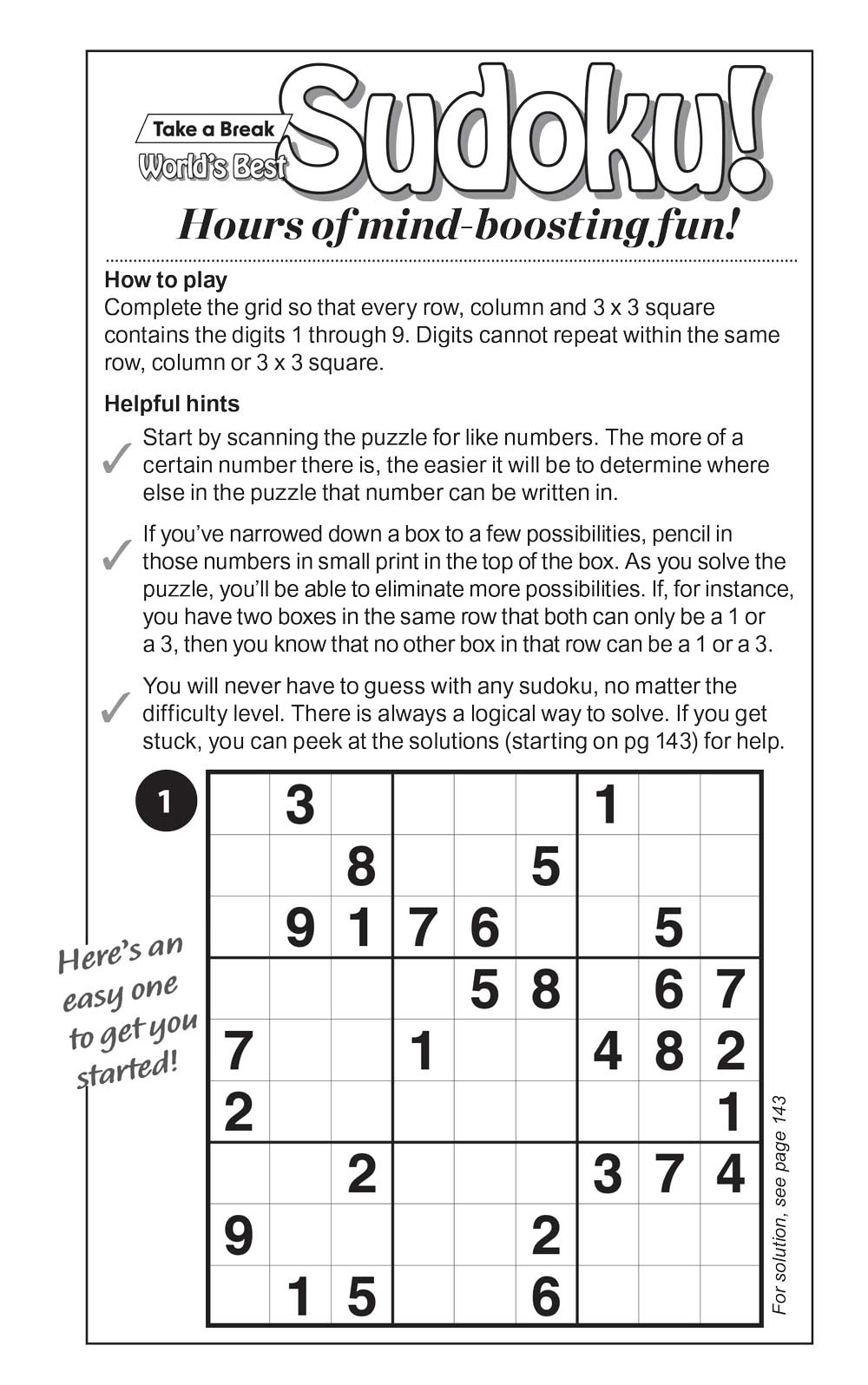 Take a Break - Sudoku 242401 Large Print: 277 Puzzles, 5 Levels Of Difficulty, Brain Challenges, Helpful Hints, Relax, Unwind, Unplug, De-Stress, Mind-Boosting Fun, Easy To Read, Solutions & Solve! Magazine Shop US