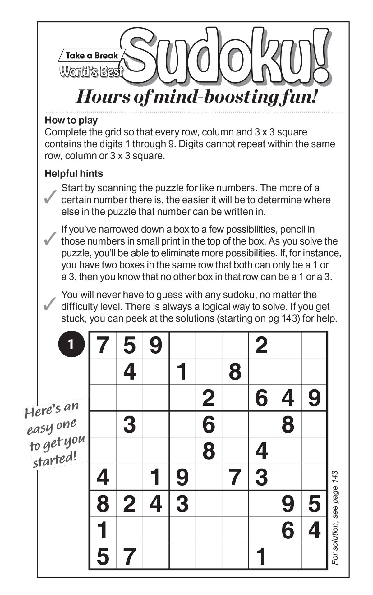Take a Break - Sudoku 243302 Large Print: 277 Puzzles, 5 Levels Of Difficulty, Enhance Your Skills, Easy To Read, Hours Of Mind Boosting Fun, Brain Challenges, Relax, Unwind, Unplug, Sit Back & Solve! Magazine Shop US
