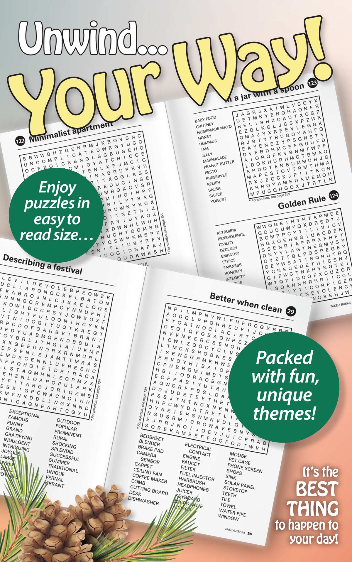 Take a Break - Word Search: 144+ Puzzles, 10 Bonus Crisscross & Fill-In Puzzles, Autumn Themed, Brain Challenges, Mind-Boosting Fun, Relax, Unwind, Unplug, De-Stress, Reduce Anxiety & Solve! Magazine Shop US