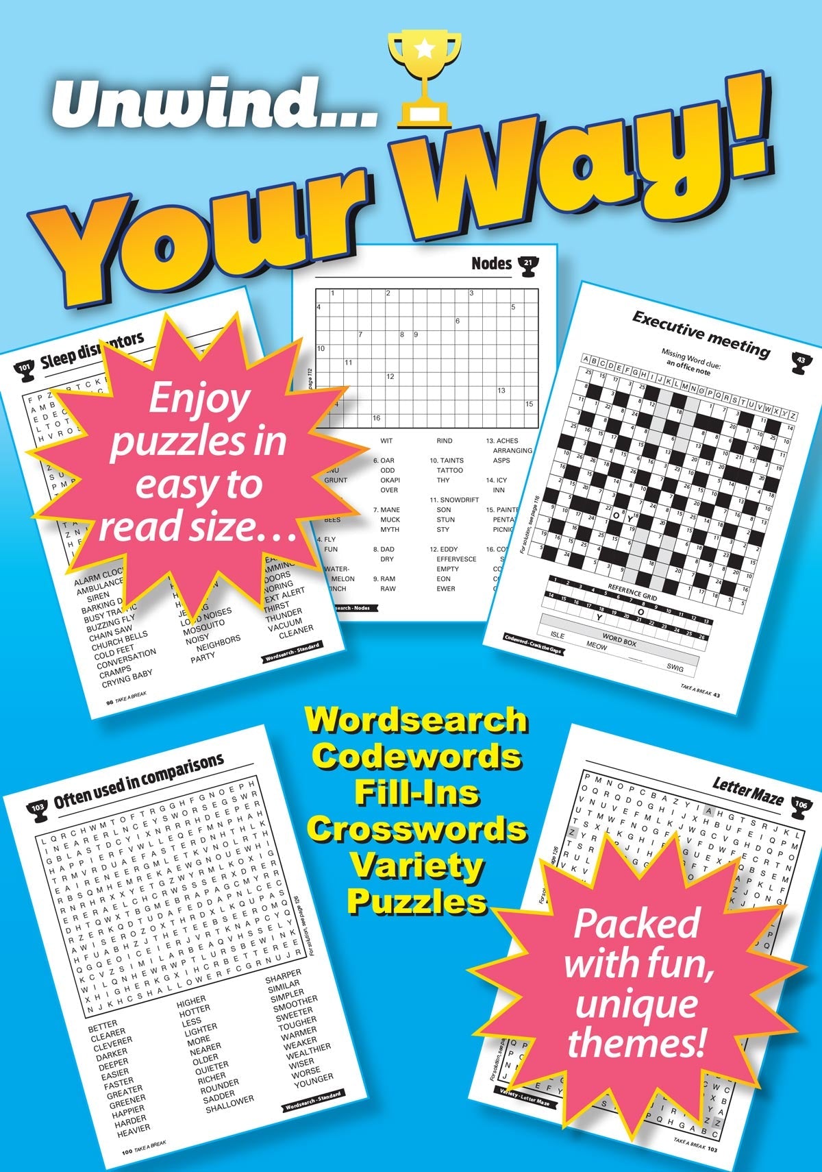 Take a Break - First Choice Word Search: 100+ Puzzles, Word Game Fun For Everyone, Codeword, Fill-In, Crossword, Variety, Solutions, Mind-Boosting Fun, Brain Challenges, Relax, Unwind, Unplug & Solve! Magazine Shop US