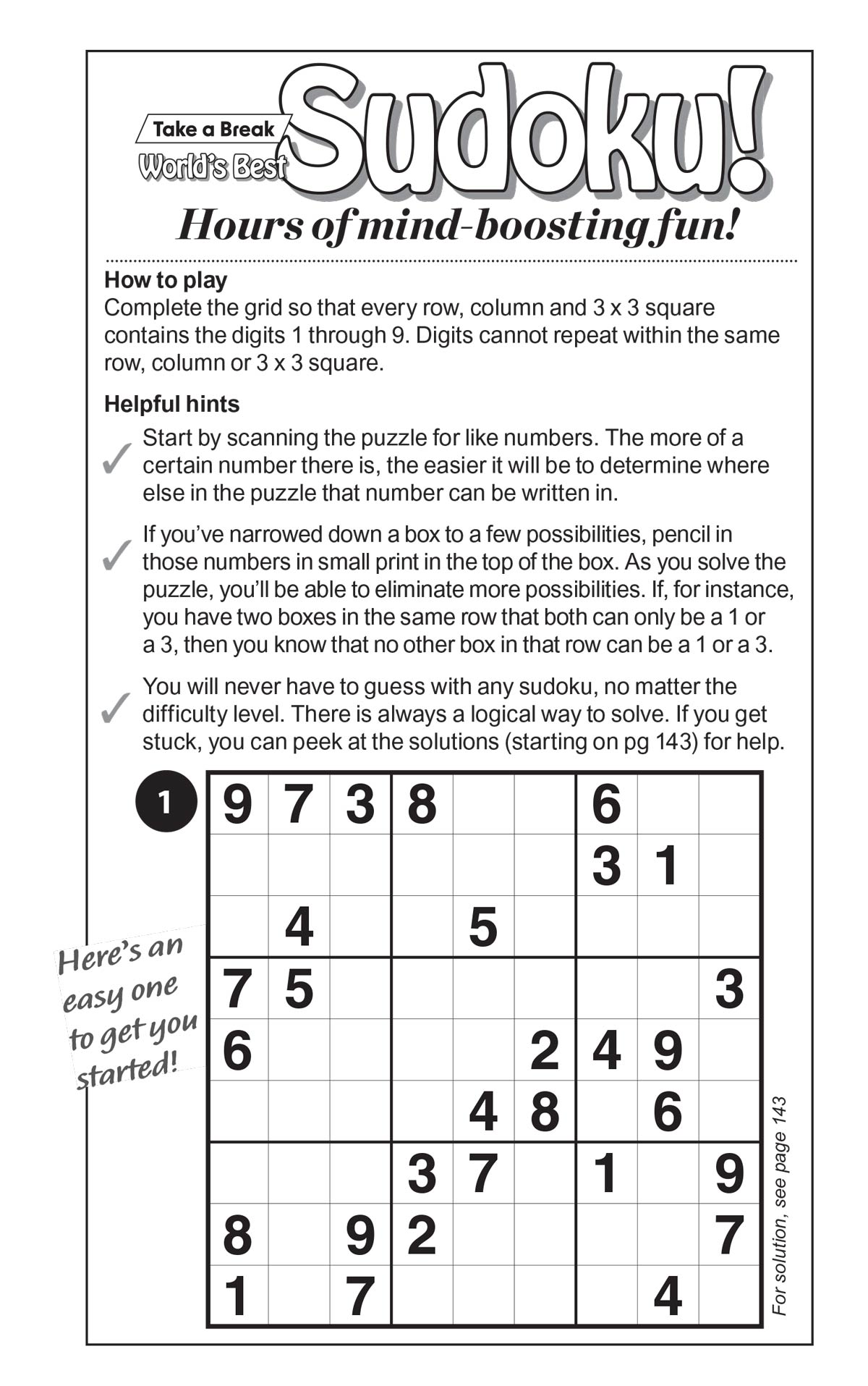Take a Break - Sudoku 244401 Large Print: 277 Puzzles, 5 Levels Of Difficulty, Mind-Boosting Fun, Enhance Your Skills, Brain Challenges, Family Fun, Relax, Unwind, Unplug, De-Stress, Recharge & Solve! Magazine Shop US
