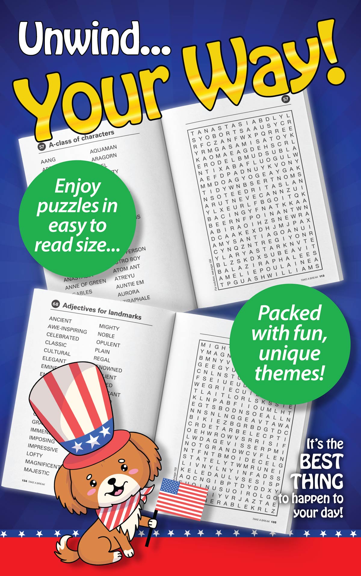 Take a Break - Word Search 244501 Large Print: 71 Unique Themed Puzzles, Easy, Family Fun, Sharpen Your Brain, Mind-Boosting Challenges, Relax, Unwind Your Way, Unplug, Recharge, Sit Back & Solve! Magazine Shop US