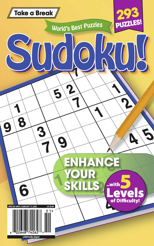 Take a Break - Sudoku 244801: 293 Puzzles, 5 Levels Of Difficulty, Hours Of Mind-Boosting Fun, Brain Challenges, Relax, Unwind, Unplug, Recharge, De-Stress, Enhance Your Skills & Solve! Magazine Shop US